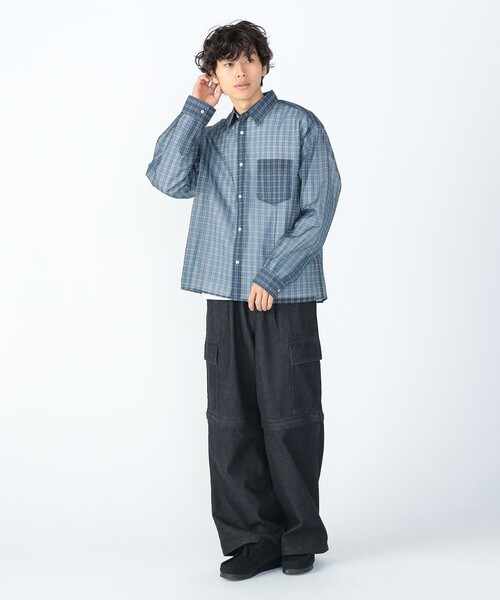 BEAMS HEART（ビームスハート）の「シアー チェック プリント シャツ（シャツ/ブラウス・メンズ・オリーブ/ネイビー・SMALL/MEDIUM/LARGE）」の18枚目の写真