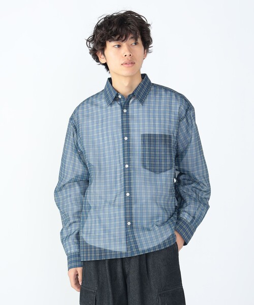BEAMS HEART（ビームスハート）の「シアー チェック プリント シャツ（シャツ/ブラウス・メンズ・オリーブ/ネイビー・SMALL/MEDIUM/LARGE）」の19枚目の写真