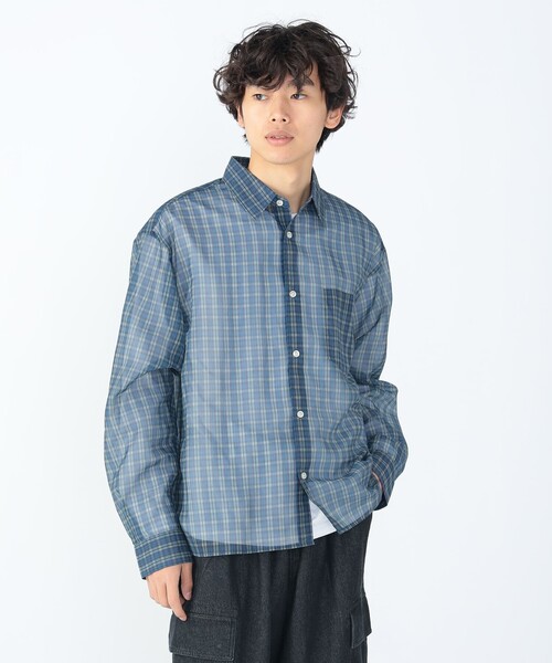 BEAMS HEART（ビームスハート）の「シアー チェック プリント シャツ（シャツ/ブラウス・メンズ・オリーブ/ネイビー・SMALL/MEDIUM/LARGE）」の20枚目の写真