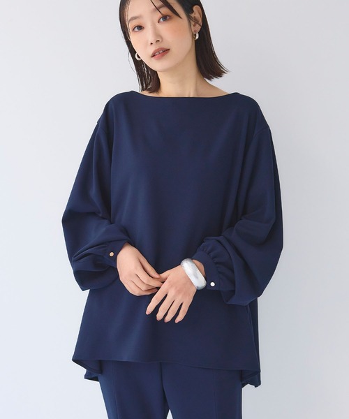 CROSS FUNCTION（クロスファンクション）の「《シワになりにくい》サマ美え ジョーゼットボートネックブラウス【CF/クロスファンクション】（シャツ/ブラウス・レディース・ライトベージュ/ネイビー/ブラック・L/M/LL）」の3枚目の写真