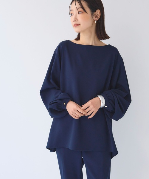 CROSS FUNCTION（クロスファンクション）の「《シワになりにくい》サマ美え ジョーゼットボートネックブラウス【CF/クロスファンクション】（シャツ/ブラウス・レディース・ライトベージュ/ネイビー/ブラック・L/M/LL）」の4枚目の写真