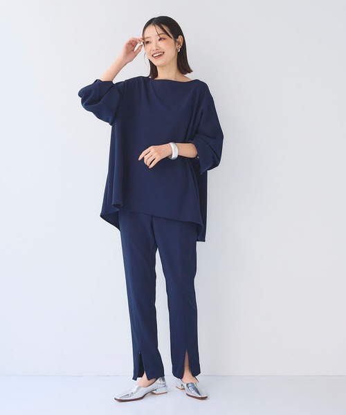 CROSS FUNCTION（クロスファンクション）の「《シワになりにくい》サマ美え ジョーゼットボートネックブラウス【CF/クロスファンクション】（シャツ/ブラウス・レディース・ライトベージュ/ネイビー/ブラック・L/M/LL）」の8枚目の写真