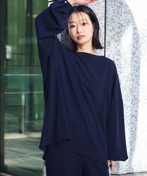 CROSS FUNCTION（クロスファンクション）の「《シワになりにくい》サマ美え ジョーゼットボートネックブラウス【CF/クロスファンクション】（シャツ/ブラウス・レディース・ライトベージュ/ネイビー/ブラック・L/M/LL）」の13枚目の写真