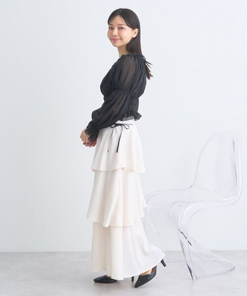 earth music&ecology（アースミュージックアンドエコロジー）の「サイドリボンティアードスカート（スカート・レディース・ブラック/ライトグレー/アイボリー・FREE）」の21枚目の写真