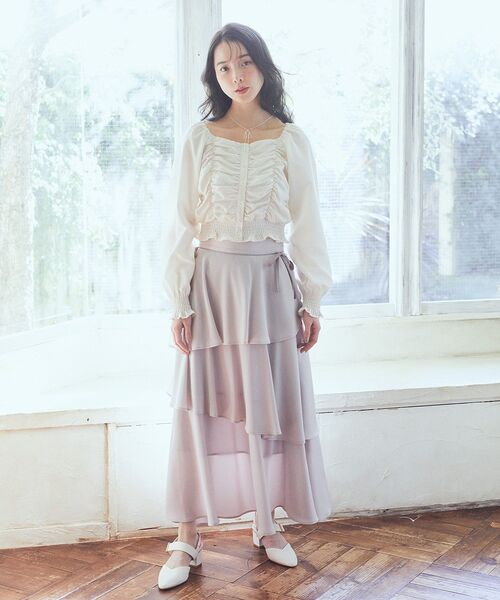 earth music&ecology（アースミュージックアンドエコロジー）の「サイドリボンティアードスカート（スカート・レディース・ブラック/ライトグレー/アイボリー・FREE）」の18枚目の写真