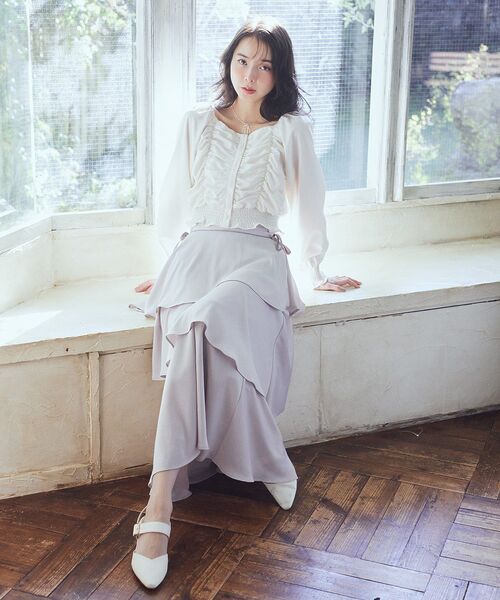 earth music&ecology（アースミュージックアンドエコロジー）の「サイドリボンティアードスカート（スカート・レディース・ブラック/ライトグレー/アイボリー・FREE）」の17枚目の写真