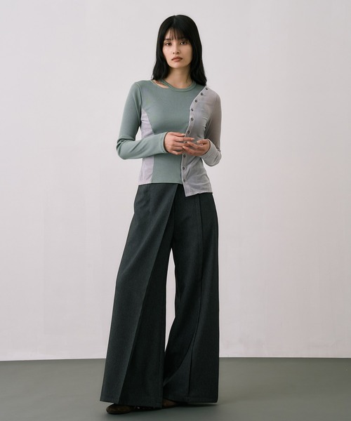 UNITED TOKYO（ユナイテッドトウキョウ）の「シアーベロアリブMIXプルオーバー｜細見え/ウォッシャブル/シアートップス/ロンT/春服（Tシャツ/カットソー・レディース・ブラック/グレー/グリーン・FREE）」の11枚目の写真