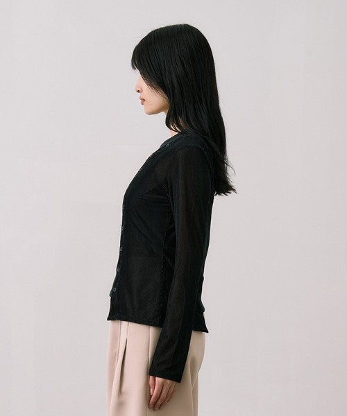 UNITED TOKYO（ユナイテッドトウキョウ）の「シアーベロアリブMIXプルオーバー｜細見え/ウォッシャブル/シアートップス/ロンT/春服（Tシャツ/カットソー・レディース・ブラック/グレー/グリーン・FREE）」の8枚目の写真