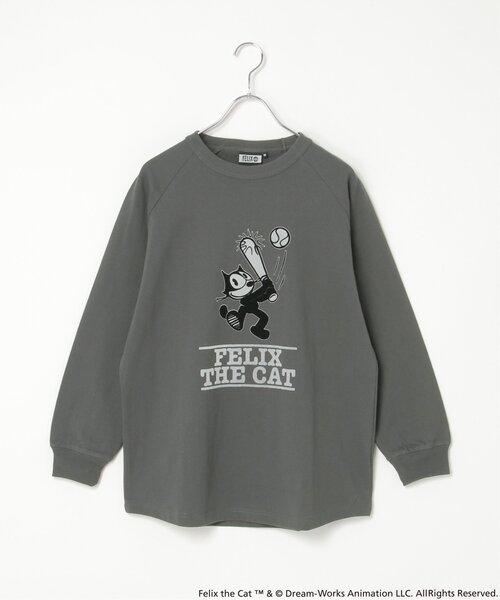 VENCEEXCHANGE（ヴァンスエクスチェンジ）の「"Felix the cat" フィリックス・ザ・キャット / ラグランフロッキーロンT（Tシャツ/カットソー・メンズ・オフホワイト/その他1/チャコール・LL/M/L）」の2枚目の写真
