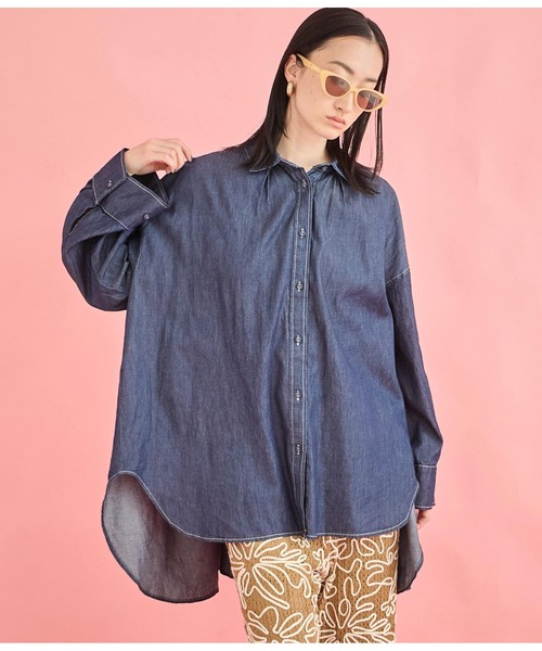 Settimissimo（セッティミッシモ）の「バック ギャザー ワイド カフス デニム　シャツ（シャツ/ブラウス・レディース・オフホワイト/スミクロ・FREE）」の13枚目の写真