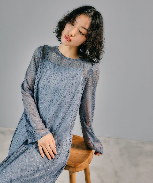 LEPSIM（レプシィム）の「【結婚式／オケージョン】格子レースキャミ付きワンピース　322941（ドレス・レディース・ライトグリーン/ブラック/ブルー・FREE）」の3枚目の写真