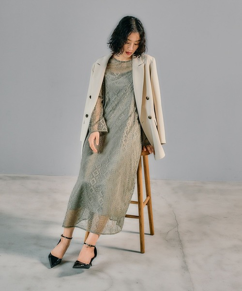 LEPSIM（レプシィム）の「【結婚式／オケージョン】格子レースキャミ付きワンピース　322941（ドレス・レディース・ライトグリーン/ブラック/ブルー・FREE）」の2枚目の写真