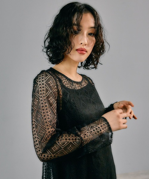 LEPSIM（レプシィム）の「【結婚式／オケージョン】格子レースキャミ付きワンピース　322941（ドレス・レディース・ライトグリーン/ブラック/ブルー・FREE）」の7枚目の写真