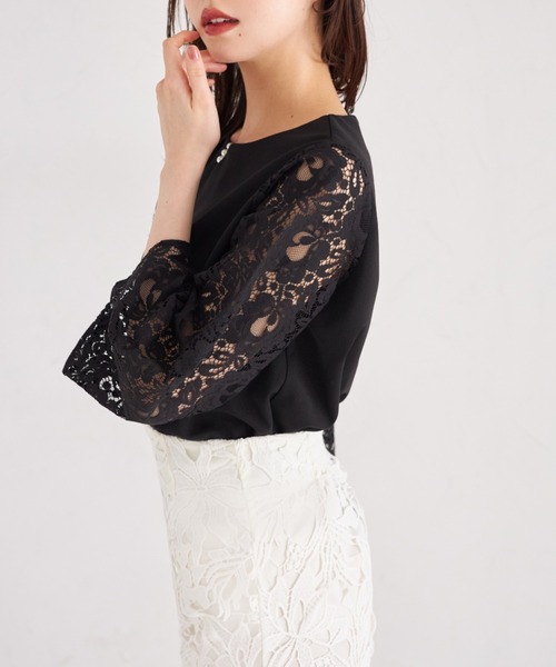 tocco closet(トッコ クローゼット)の「パール付きレーススリーブ切り替えブラウス(シャツ/ブラウス・レディース・ブラック/オフホワイト・M)」の14枚目の写真