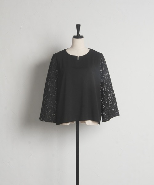 tocco closet(トッコ クローゼット)の「パール付きレーススリーブ切り替えブラウス(シャツ/ブラウス・レディース・ブラック/オフホワイト・M)」の13枚目の写真