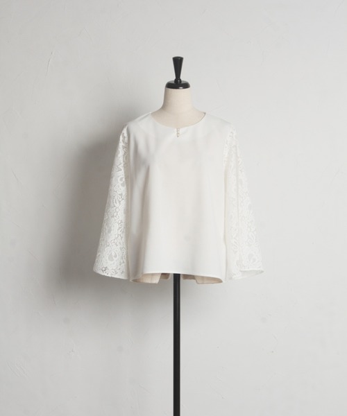 tocco closet(トッコ クローゼット)の「パール付きレーススリーブ切り替えブラウス(シャツ/ブラウス・レディース・ブラック/オフホワイト・M)」の12枚目の写真