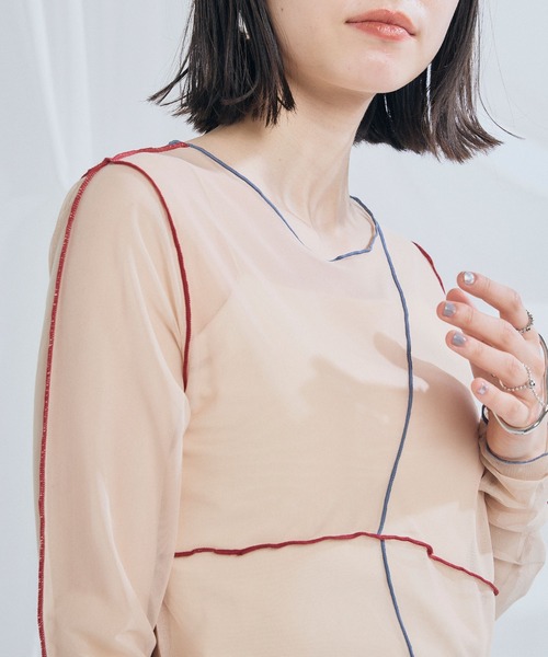 ELLEgirl(エルガール)の「配色メローデザインシアートップス(Tシャツ/カットソー・レディース・ベージュ/ブラック/サックスブルー・FREE)」の21枚目の写真