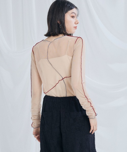 ELLEgirl(エルガール)の「配色メローデザインシアートップス(Tシャツ/カットソー・レディース・ベージュ/ブラック/サックスブルー・FREE)」の7枚目の写真
