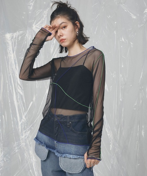 ELLEgirl(エルガール)の「配色メローデザインシアートップス(Tシャツ/カットソー・レディース・ベージュ/ブラック/サックスブルー・FREE)」の18枚目の写真