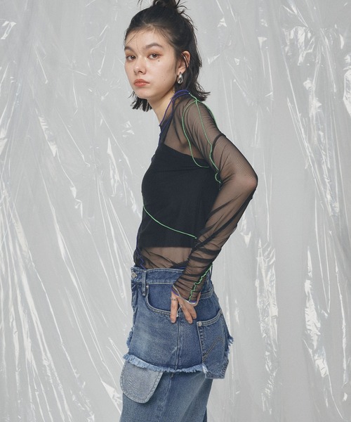 ELLEgirl(エルガール)の「配色メローデザインシアートップス(Tシャツ/カットソー・レディース・ベージュ/ブラック/サックスブルー・FREE)」の17枚目の写真
