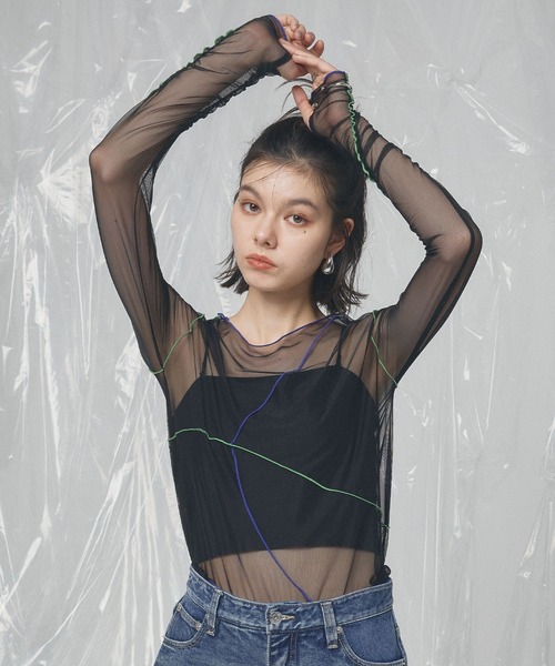 ELLEgirl(エルガール)の「配色メローデザインシアートップス(Tシャツ/カットソー・レディース・ベージュ/ブラック/サックスブルー・FREE)」の20枚目の写真