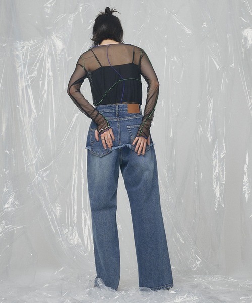 ELLEgirl(エルガール)の「配色メローデザインシアートップス(Tシャツ/カットソー・レディース・ベージュ/ブラック/サックスブルー・FREE)」の12枚目の写真