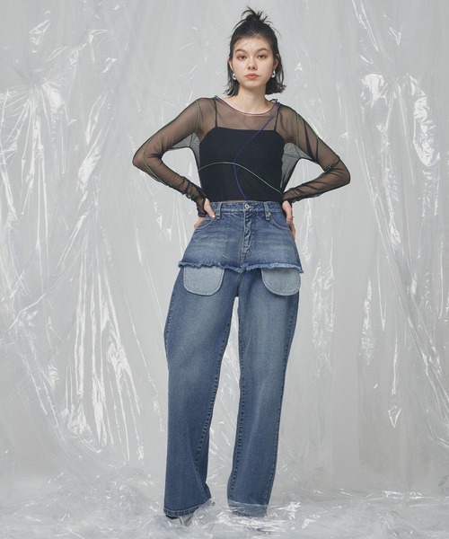 ELLEgirl(エルガール)の「配色メローデザインシアートップス(Tシャツ/カットソー・レディース・ベージュ/ブラック/サックスブルー・FREE)」の14枚目の写真