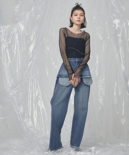 ELLEgirl(エルガール)の「配色メローデザインシアートップス(Tシャツ/カットソー・レディース・ベージュ/ブラック/サックスブルー・FREE)」の13枚目の写真