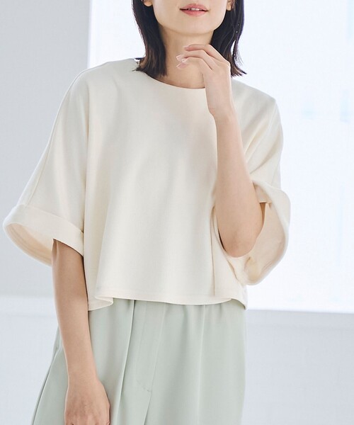 RONEL(ロネル)の「【防しわ/マシンウォッシュ】ネップジョーゼットショートプルオーバー(Tシャツ/カットソー・レディース・ブラック/ライトブルー/ホワイト・S/M/L)」の2枚目の写真