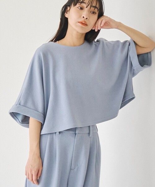 RONEL(ロネル)の「【防しわ/マシンウォッシュ】ネップジョーゼットショートプルオーバー(Tシャツ/カットソー・レディース・ブラック/ライトブルー/ホワイト・S/M/L)」の1枚目の写真