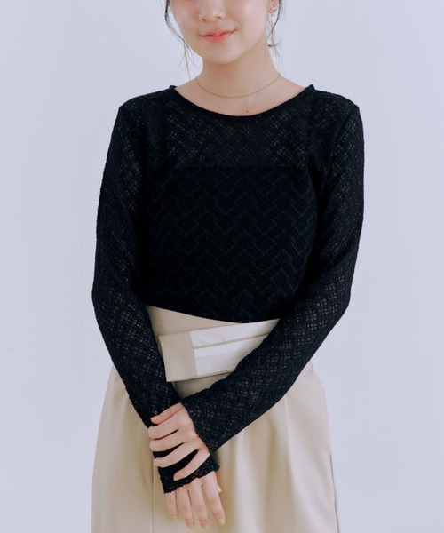 【限定セール！】 シュリンクレースクルートップス 【低身長・小柄女性】（Tシャツ トップス