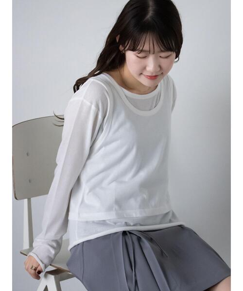 ehka sopo（エヘカソポ）の「タンクトップセットカットソー（Tシャツ/カットソー・レディース・ミント/ブラック/オフホワイト・F）」の5枚目の写真