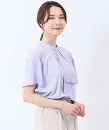 m.f.editorial（エムエフエディトリアル）の「【ウォッシャブル ストレッチ】m.f.エディトリアル レディース シルケットポンチ ボウタイ 半袖プルオーバーTシャツ（Tシャツ/カットソー）」