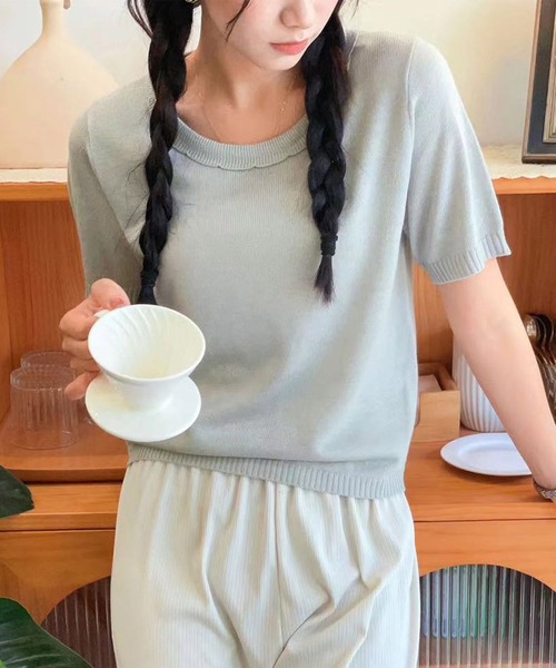 BANICO(バニコ)の「シンプルサマーニットTシャツ (SS)(ニット/セーター・レディース・ピンク/ベージュ/パープル/グリーン/ダークグレー・FREE)」の4枚目の写真