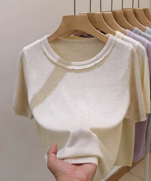 BANICO(バニコ)の「シンプルサマーニットTシャツ (SS)(ニット/セーター・レディース・ピンク/ベージュ/パープル/グリーン/ダークグレー・FREE)」の21枚目の写真
