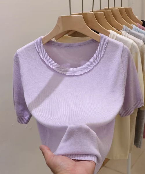 BANICO(バニコ)の「シンプルサマーニットTシャツ (SS)(ニット/セーター・レディース・ピンク/ベージュ/パープル/グリーン/ダークグレー・FREE)」の19枚目の写真