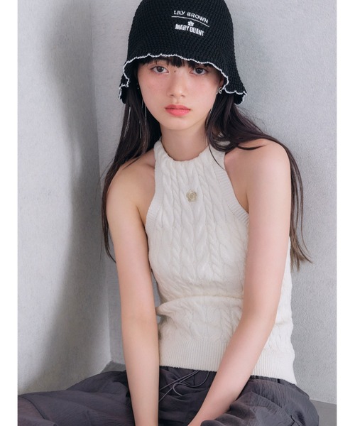 LILY BROWN(リリーブラウン)の「【LILY BROWN×MARY QUANT】デイジー刺繍アメスリケーブルニット(ニット/セーター・レディース・ピンク/その他/ブラック/オフホワイト・FREE)」の2枚目の写真