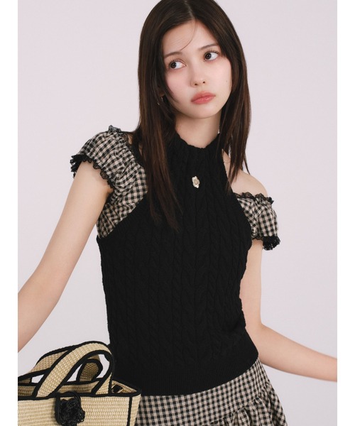 【LILY BROWN×MARY QUANT】デイジー刺繍アメスリケーブルニット LILY BROWN×MARY QUANT】デイジー刺繍アメスリケーブルニット
