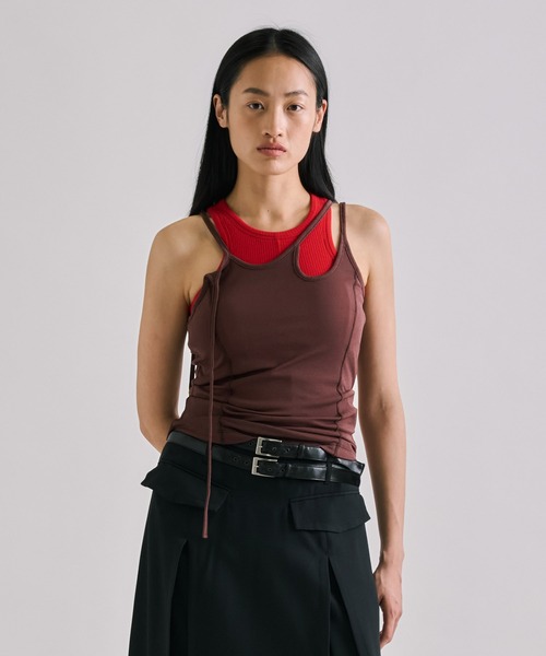 UNITED TOKYO（ユナイテッドトウキョウ）の「【2way】2way Cami & Padded Tanktop｜ウォッシャブル/速乾/カップ付き/夏服（タンクトップ・レディース・ベージュ/ホワイト/レッド・FREE）」の3枚目の写真