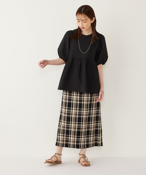 BLESS　N°64　SMLXL　スカート　木目柄　　　72-0906-1A セール】SHIPS Colors:〈手洗い可能〉カラミ チェック フロント