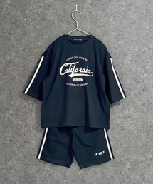 THE CASUAL（カジュアル）の「７分袖Tシャツ　ラインパンツ　セットアップ　上下セット（セットアップ）」