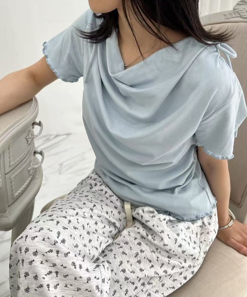 mebole(メボレ)の「ドレープリボンカットソー(Tシャツ/カットソー・レディース・ブルー/グレー/ブラック/ホワイト/ピンク・FREE)」の4枚目の写真