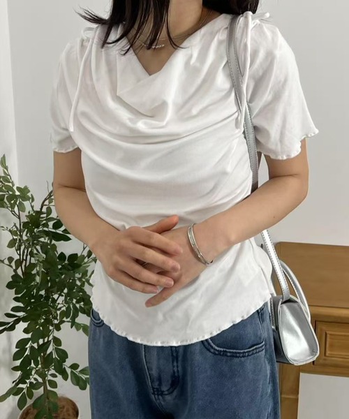 mebole(メボレ)の「ドレープリボンカットソー(Tシャツ/カットソー・レディース・ブルー/グレー/ブラック/ホワイト/ピンク・FREE)」の6枚目の写真