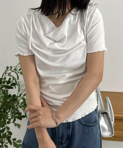 mebole(メボレ)の「ドレープリボンカットソー(Tシャツ/カットソー・レディース・ブルー/グレー/ブラック/ホワイト/ピンク・FREE)」の7枚目の写真