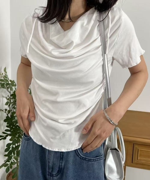 mebole(メボレ)の「ドレープリボンカットソー(Tシャツ/カットソー・レディース・ブルー/グレー/ブラック/ホワイト/ピンク・FREE)」の8枚目の写真