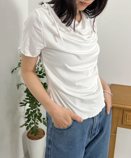 mebole(メボレ)の「ドレープリボンカットソー(Tシャツ/カットソー・レディース・ブルー/グレー/ブラック/ホワイト/ピンク・FREE)」の9枚目の写真