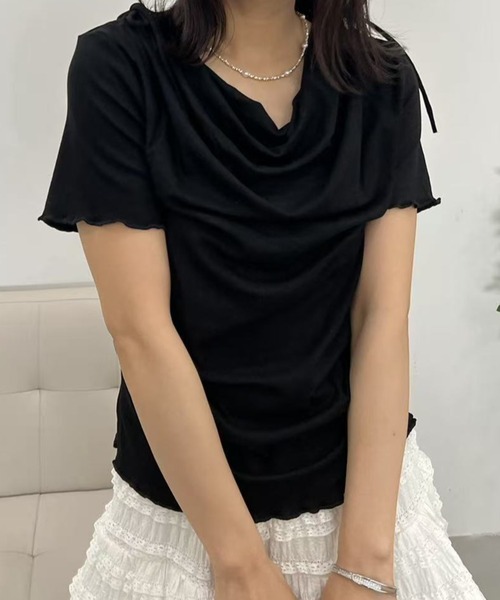 mebole(メボレ)の「ドレープリボンカットソー(Tシャツ/カットソー・レディース・ブルー/グレー/ブラック/ホワイト/ピンク・FREE)」の16枚目の写真