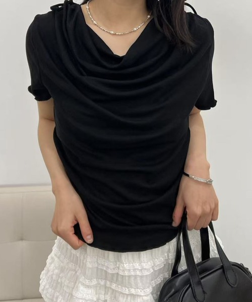 mebole(メボレ)の「ドレープリボンカットソー(Tシャツ/カットソー・レディース・ブルー/グレー/ブラック/ホワイト/ピンク・FREE)」の20枚目の写真