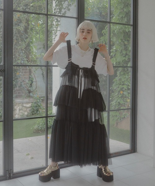 チュールワンピース Chacottベロア×チュールワンピース(マキシ・ロング