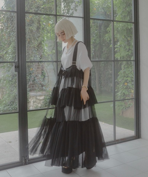 manana suerte（マニャーナスエルテ）の「レイヤードチュールワンピース（ワンピース・レディース・ブラック・FREE）」の9枚目の写真